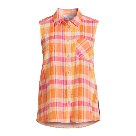 Women's Sleeveless Super Soft Cotton Button Down Top Shirts Size M - Picture 3 of 7